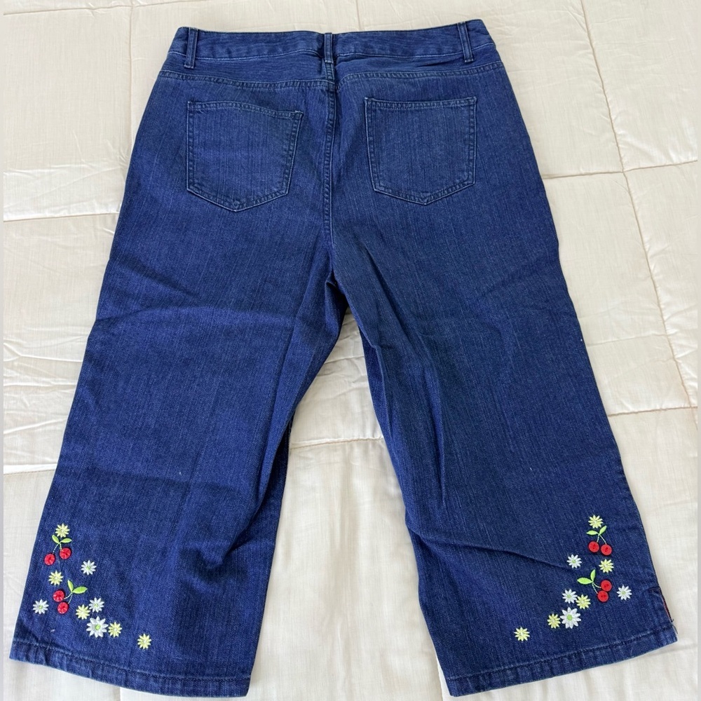 Christopher & Banks denim Cottagecore cherry Daisy floral garden crop pants 12 - Picture 9 of 11